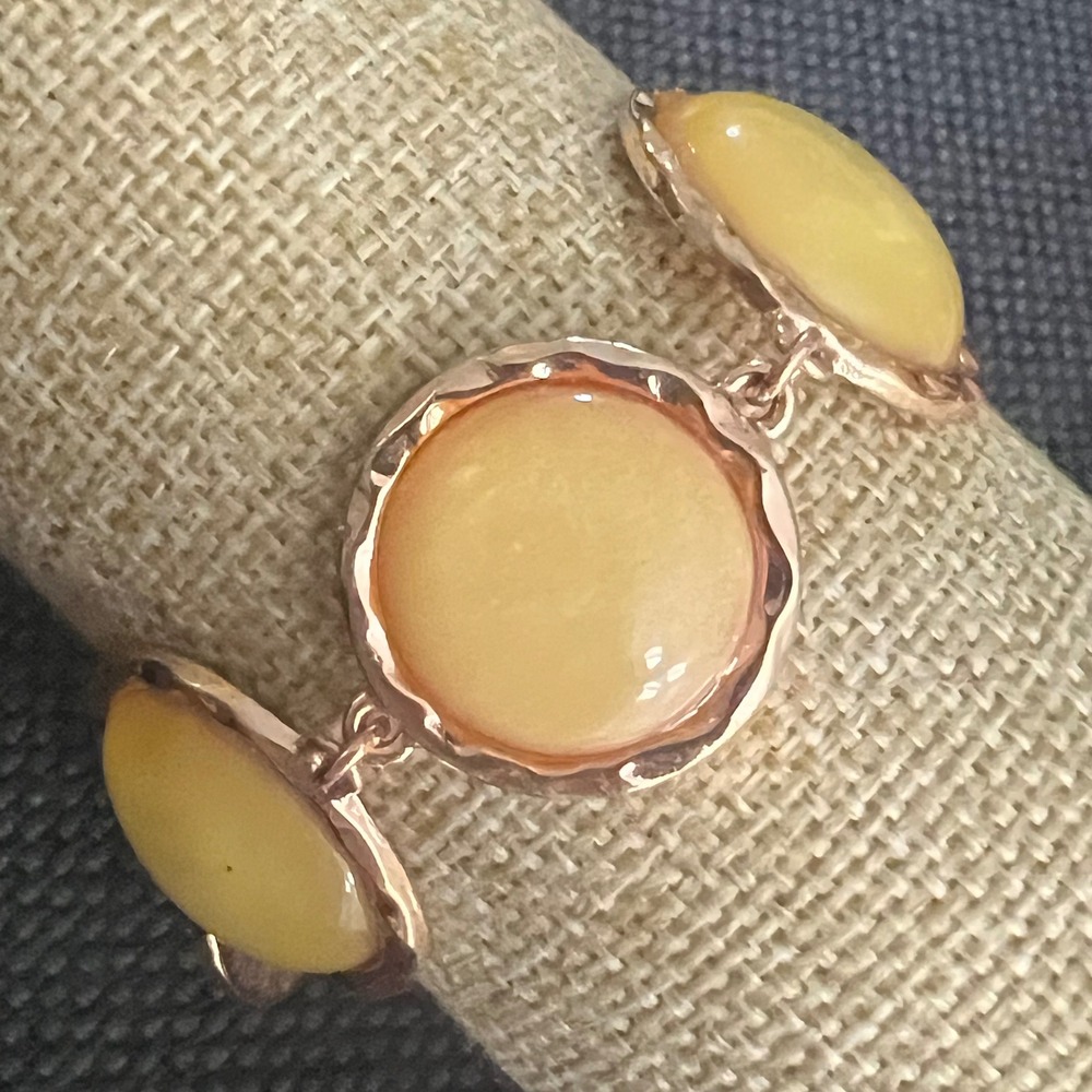 Rose Gold Tone Faux Amber Resin Cabochon Toggle Bracelet Size 8.5 Cottagecore